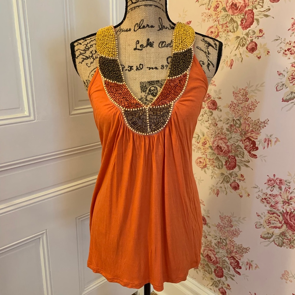 🍒 Love Notes | Orange Beaded Tank Top